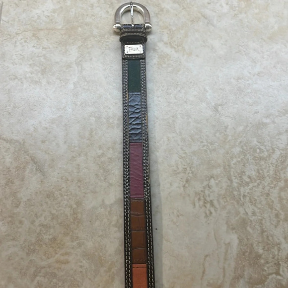 Fossil Women’s Belt Patchwork Color Block Genuine Leather Silver Buckle Size M - Picture 5 of 16
